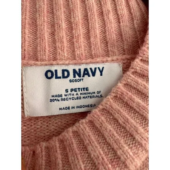 Old Navy SoSoft Pink Crewneck Sweater "Adore" Pullover Petite Small - Picture 4 of 6